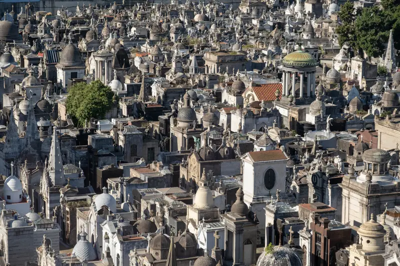 The Recoleta Cemetery from above, packed with tombs