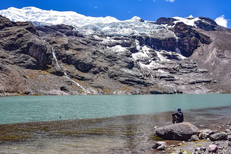 Trekker at the Ausangate Lake