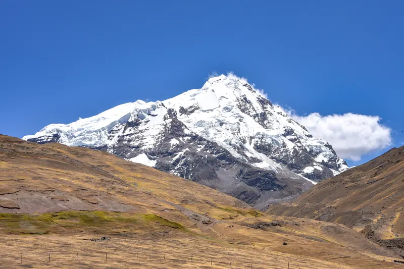 Snow capped peak of Mount Ausangate