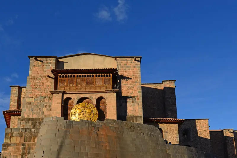 The Qoricancha temple in Cusco, with its golden disc over the doorway