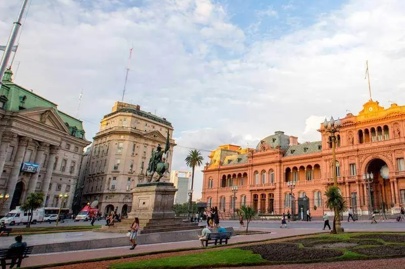 Plaza de Mayo with the Casa Rosada at the end of it