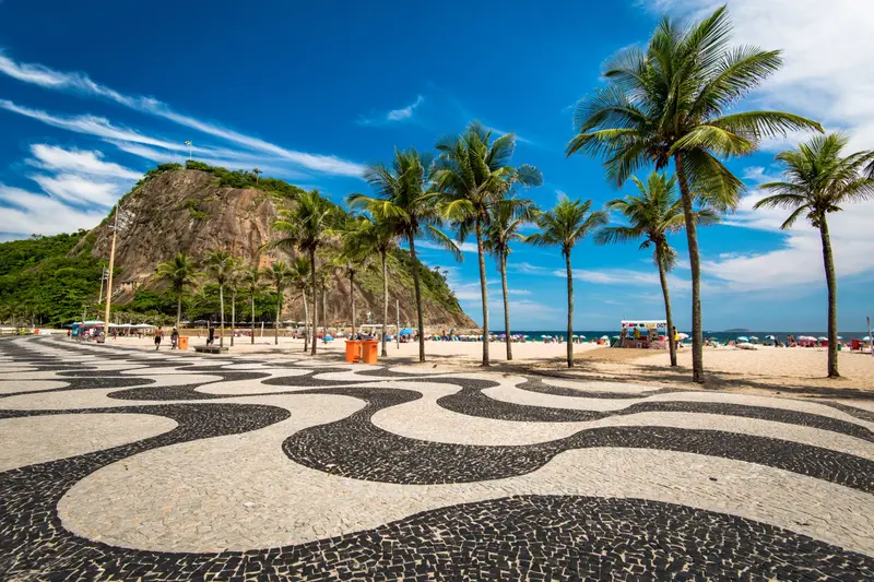 The wave-pattern promenade at Copacabana, with palms along it