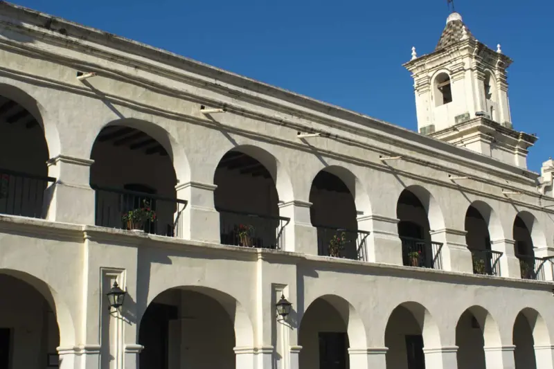 The white colonial Cabildo of Salta, with its arcades