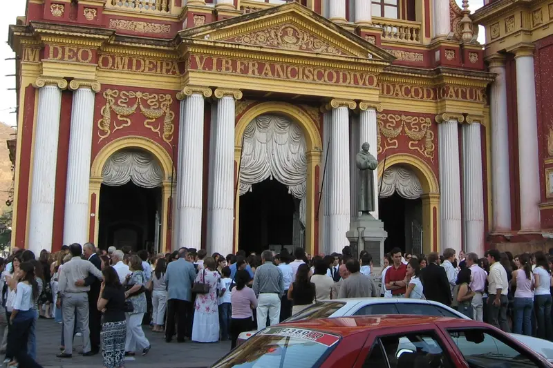 A crowd outside the San Francisco church in Salta