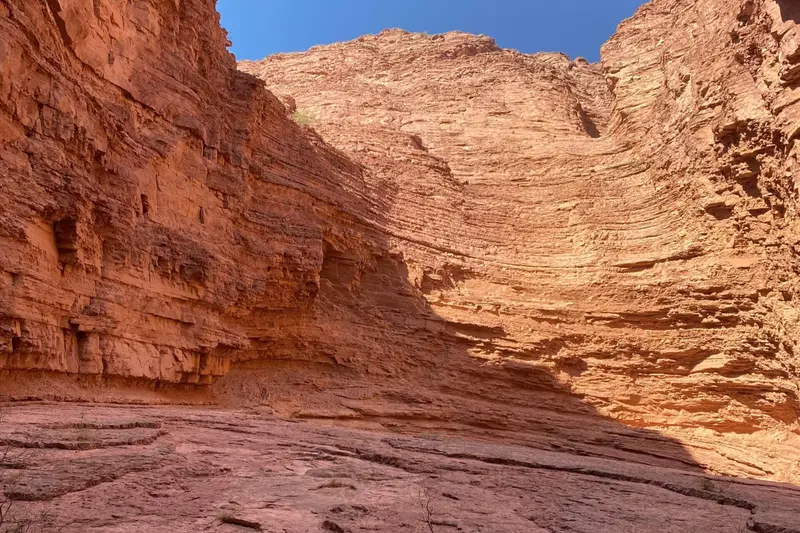Red rock formations cut by erosion