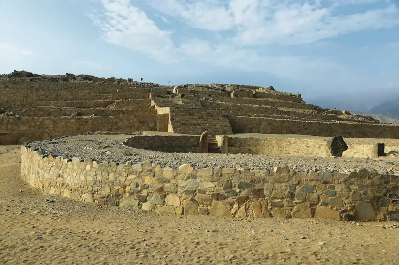 Caral central plaza ancient ruins