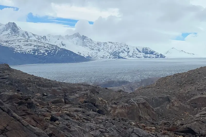 A glacier front seen across the moraine