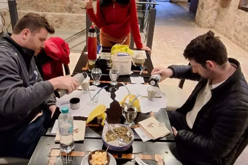 A group working at a long table