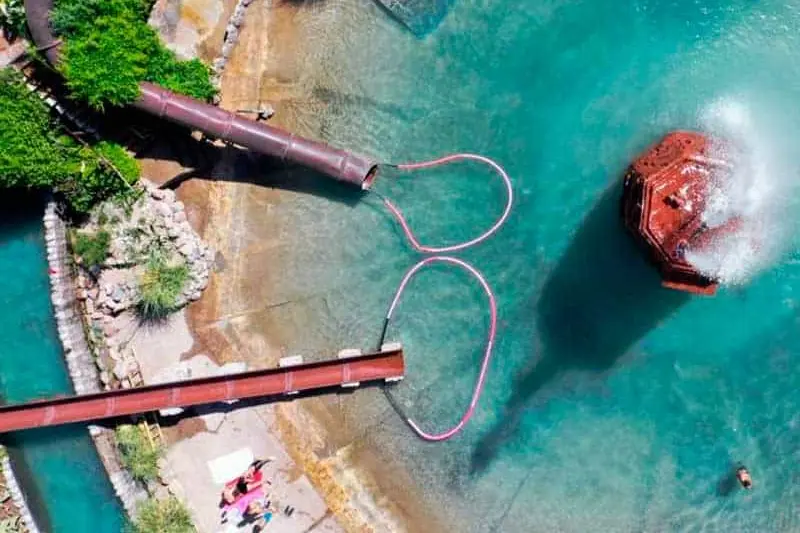 The turquoise thermal pools from above