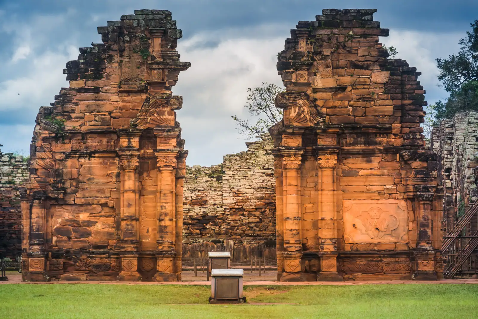The red stone walls of the San Ignacio mission ruins