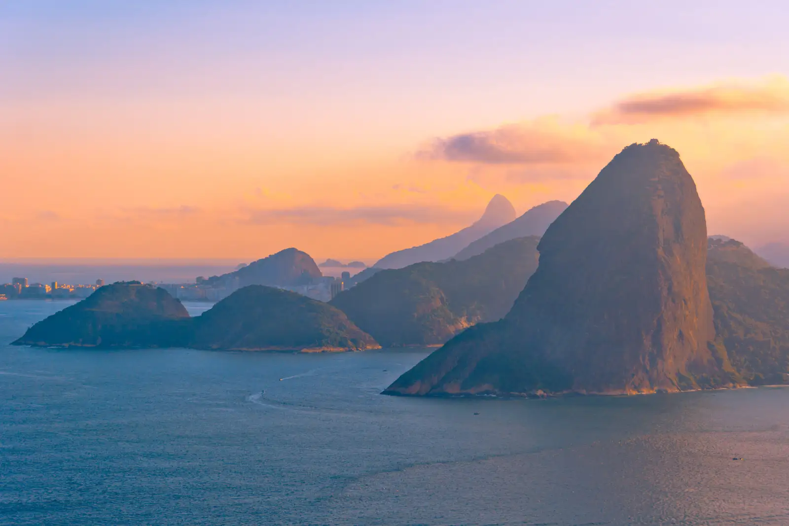 Sugarloaf at sunset, seen across the bay