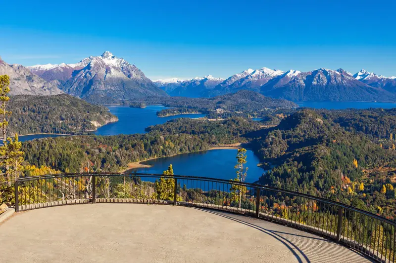 The lake and its islands from a viewpoint, with the range behind