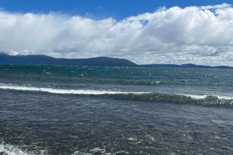 Waves breaking on the lakeshore on a windy day
