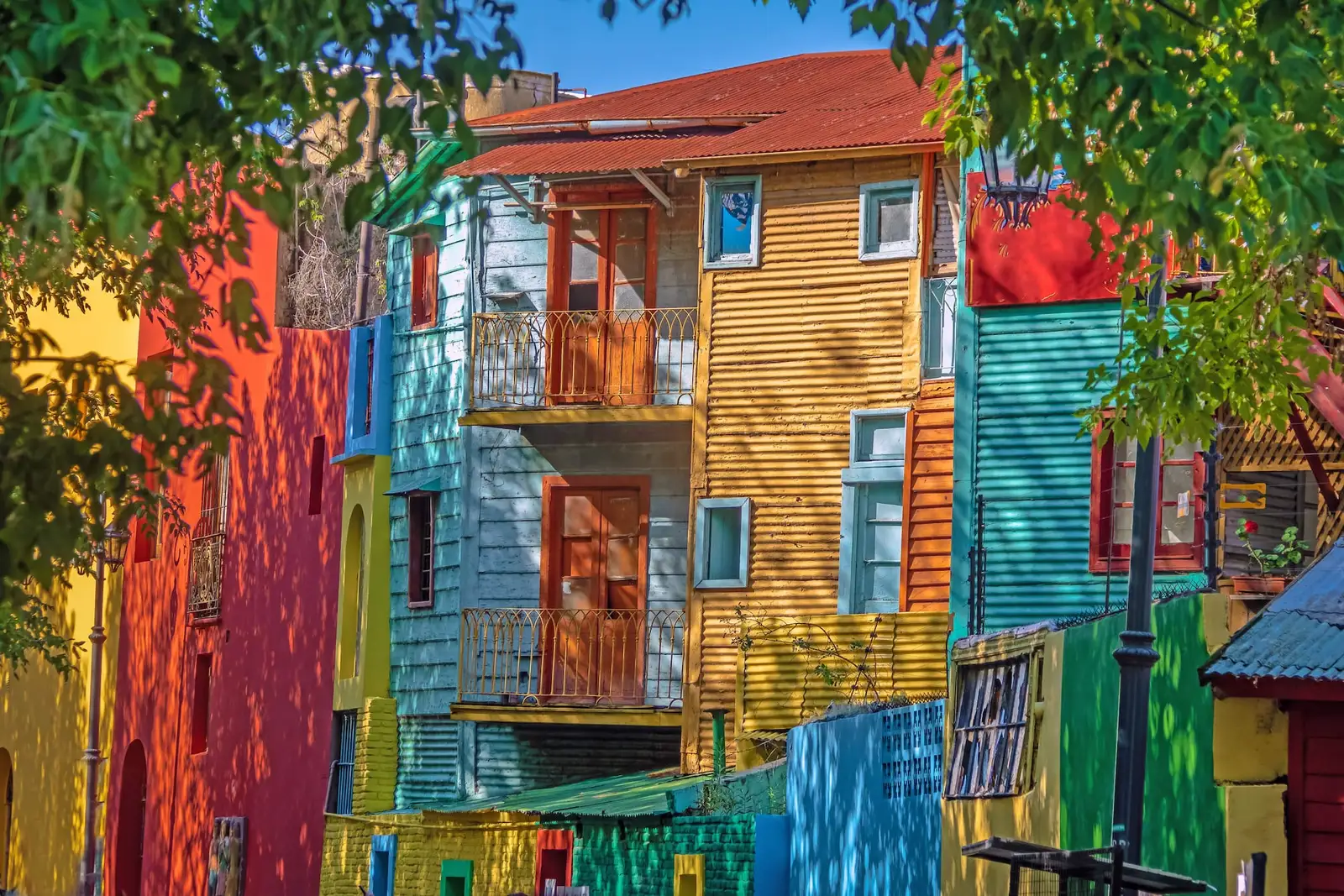 The painted wooden houses of La Boca, close up